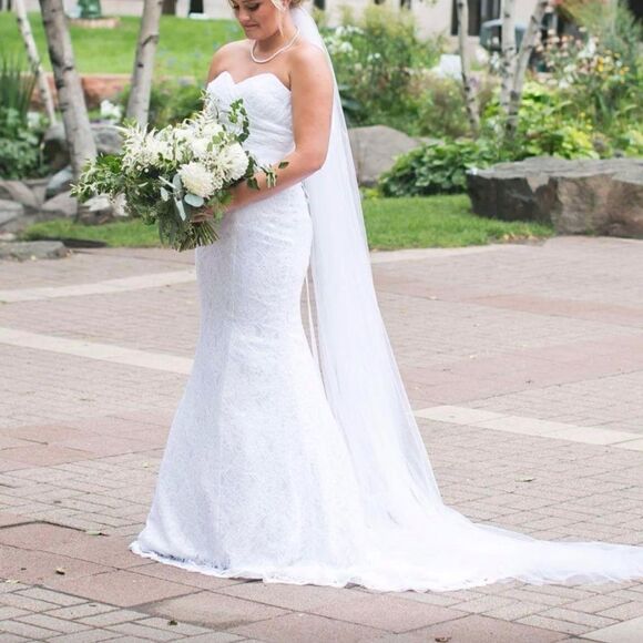 Lace Mermaid Bridal Wedding Dresses Ivory with belt - Picture 4 of 7